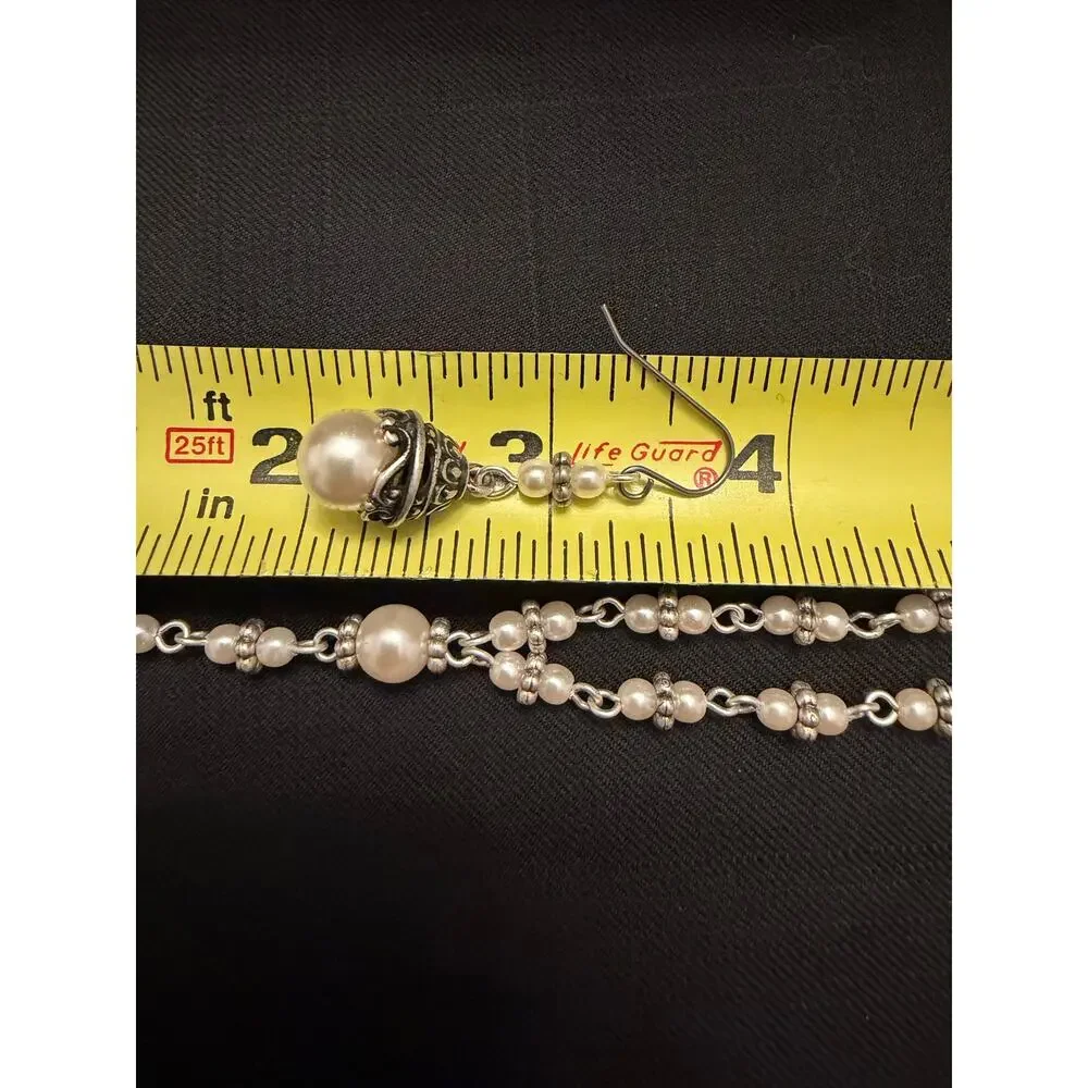 Glam Premier Designs Necklace Set in SilverTone with Pearls dangle earrings - Picture 9 of 9